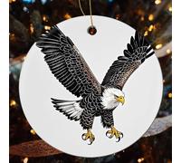 4 Pcs Christmas Ceramic Ornaments for Tree Decorations - Sketch of Bald Eagle Diving Farmhouse Christmas Decor, Hanging Pendant Round Ornament for Xmas Tree Gifts (2.8 Inch)