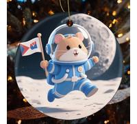 4 Pcs Christmas Ceramic Ornaments for Tree Decorations - Space - Suit Hamster Farmhouse Christmas Decor, Hanging Pendant Round Ornament for Xmas Tree Gifts (2.8 Inch)