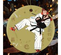 4 Pcs Christmas Ceramic Ornaments for Tree Decorations - Taekwondo Design Farmhouse Christmas Decor, Hanging Pendant Round Ornament for Xmas Tree Gifts (2.8 Inch)