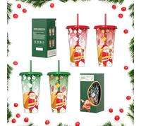 4 PCS Christmas Color Changing Cups Santa Claus Reusable Drinking Plastic Cups Xmas Tree Iced Coffee Mug with Lids and Straws Christmas Party Magic Cold Drink Bottle for Kids Adults Travel Mugs