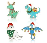 4 PCS Christmas Dinosaur Brooch Pins,Cute Dinosaur with Christmas Hat Lights String Wreath Elk Ears Enamel Backpack Lapel Pins Cartoon Animal Badges for Kids Boys Girls T-Shirt Bags Clothing Decor