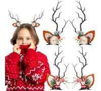 4 Pcs Christmas Hair Clips,Reindeer Antler Hair Accessories Deer Horn Xmas Ha Hairpins Barrettes Headwear for Women Girls Party Christmas Gifts