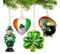 4 Pcs Christmas Irish Ornaments Glass Blown Christmas Tree Hanging Ornaments Set Green Shamrock Ornaments Rainbow Leprechaun Gold Pot Heart Ireland Bauble Ornament Filler for Xmas Holiday Party Decor
