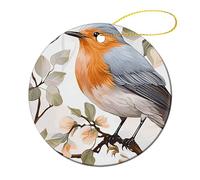 4 Pcs Christmas Ornament - 2.8" Round Ceramic, Double-Sided Print Xmas Tree Decoration, Floral Print Watercolor Robin Bird Ornament for Christmas Tree, Winter Holiday, Home Decor & Gift