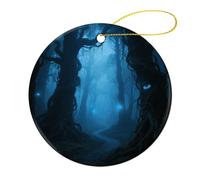 4 Pcs Christmas Ornament - 2.8" Round Ceramic, Double-Sided Print Xmas Tree Decoration, Magic Forest Ornament for Christmas Tree, Winter Holiday, Home Decor & Gift