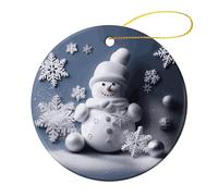 4 Pcs Christmas Ornament - 2.8" Round Ceramic, Double-Sided Print Xmas Tree Decoration, Snowman Stars and Snowflakes Ornament for Christmas Tree, Winter Holiday, Home Decor & Gift