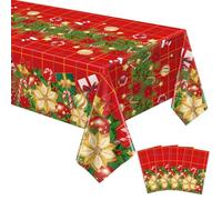 4 Pcs Christmas Poinsettia Plaid Tablecloth Christmas Checkered Tablecover 51 x 86 Inch Rectangle Red Glod Flower Xmas Tablecloth for Winter Holiday Party Supplies Home Dining Xmas Holiday Decoration