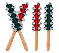 4 Pcs Christmas Sleigh Bells Wooden Handle Jingle Bells Instrument Musical Hand Bell Shaker Rattle Musical Percussion Instrument for Xmas Holiday Party (Red, Green)