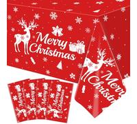 4 Pcs Christmas Tablecloth Reindeer Table Cloths Winter Snowflake Tablecloth Plastic Xmas Table Cover Merry Christmas Decorations Winter Xmas Party Decor New Year Holiday Party Supplies 86 x 51 Inch