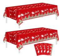 4 Pcs Christmas Tablecloth Xmas Table Cover Winter Snowflake Tablecloth Plastic Reindeer Table Cloths Christmas Tree Party Decorations Snowman Xmas Party Decor Holiday Birthday Supplies 86 x 51 Inch