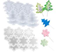 4 Pcs Christmas Tree Snowflake Lollipop Silicone Mold Christmas Candy Molds, Chocolate Fondant Mould for Xmas Party DIY Candy Baking Decoration