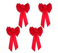 4 Pcs Christmas Velvet Bows: 15.7 Inch Red Decorative Xmas Tree Bows, Double-Layer Large Christmas Tree Hanging Ornaments - Suitable for Xmas Wreath, Garland, Window, Wall Decorations