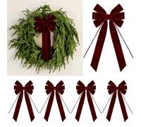 4 Pcs Christmas Velvet Bows 15 x 6.5'' Multi-Layered Vintage Ribbon Wreath Bow for Xmas Tree Decorations,Gift Wrapping, Garland, Cabinet, Fireplace, Staircase,Wedding, Home Decor (4, Burgundy)