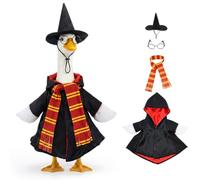4 Pcs Christmas Wizard Goose Outfits, Holiday Porch Gooses Statue Costume Set with Hat Scarf Glasses, Slip-on Goose Clothes for 23" Lawn Duck Statues Christmas Fall Outdoor Decor