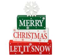 4 Pcs Christmas Wooden Tabletop Decor Merry Christmas Table Centerpiece Snowflake Table Sign Xmas Tiered Tray Decor Red Green Wood Block Signs for Xmas Holiday Home Office Kitchen Desk Shelf Decors