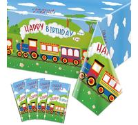 4 Pcs Chugga Chugga Two Two Party Tablecloths, Train Birthday Tablecloths Train Table Cover for Baby Shower Transportation 2nd Birthday Party Decorations Train Birthday Party Supplies, 51 x 86 Inch