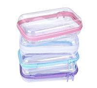4 Pcs Clear Hard Shell Zipper Case, Hard Sided Pencil Case Clear Zipper Toys Puzzles Organizer, Travel Plastic Pouch for Makeup Storage Box, Building Blocks Bins