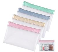 4 Pcs Clear Small Make Up Bag,210x105mm Makeup Bag,Pencil Case,Money Purse Bags with Zip Pouch,Waterproof Pouches for Handbags Cosmetics Cash Coins Check Receipt Jewelry and Essentials