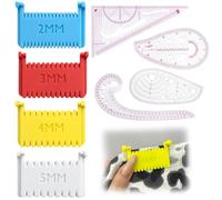 4 PCS Clip-On Sewing Ruler & Clear French Curve Ruler for Sewing Set, Premium Blanket Stitch Guide Tool with 2mm, 3mm, 4mm, 5mm Spacing for Hand-Sewing, Embroidery, Patchwork & Dressmaking
