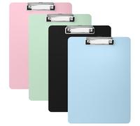 4 Pcs Clipboard A4,Plastic Clip Boards 4 Colours A4 Clipboard Folder with Metal Clip and Hidden Hook,Hanging Clipboards for Document Writing,Drawing,Menus or Classroom Offices