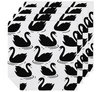 4 PCS Cloth Napkins Black Swan Water Reusable Satin 18.7x18.7 Inch Washable Soft Table Napkins for Dining Wedding, Holiday Decor & Eco-Friendly Kitchen Gifts