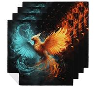 4 PCS Cloth Napkins Fire and Water Phoenix Reusable Satin 18.7x18.7 Inch Washable Soft Table Napkins for Dining Wedding, Holiday Decor & Eco-Friendly Kitchen Gifts