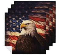 4 PCS Cloth Napkins Flag and Eagle Reusable Satin 18.7x18.7 Inch Washable Soft Table Napkins for Dining Wedding, Holiday Decor & Eco-Friendly Kitchen Gifts