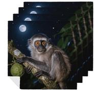 4 PCS Cloth Napkins Peruvian Night Monkey Reusable Satin 18.7x18.7 Inch Washable Soft Table Napkins for Dining Wedding, Holiday Decor & Eco-Friendly Kitchen Gifts