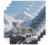 4 PCS Cloth Napkins Snow Leopard Reusable Satin 18.7x18.7 Inch Washable Soft Table Napkins for Dining Wedding, Holiday Decor & Eco-Friendly Kitchen Gifts