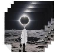 4 PCS Cloth Napkins Total Solar Eclipse Reusable Satin 18.7x18.7 Inch Washable Soft Table Napkins for Dining Wedding, Holiday Decor & Eco-Friendly Kitchen Gifts