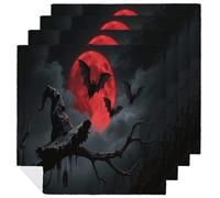 4 PCS Cloth Napkins Washable Table Dinner Napkins Halloween Moon Bat Decorative Hand Towels Reusable Floral Napkin Cloth for Everyday Spring Summer Fall Christmas Holiday Party Gift