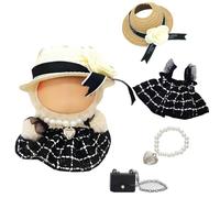 4 Pcs Clothing for 17cm Labu Plush, Premium Doll Clothes Accessories ,La Bubu Outfit,Stylish Dress Up Set with Skirt Straw Hat Shoulder Bag Necklace for Girls Birthday Holiday Present(Black, No Doll)