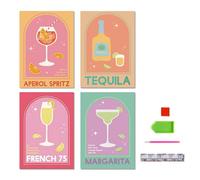 4 PCS Cocktail Theme Diamond Art Kits, Acrylic Material Diamond Painting Kit with Tool Bag, Crystal Art Kits for Adults, Square Painting Kit for Family, Friends, Colleagues, Cocktail Enthusiasts