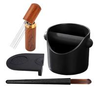 4 Pcs Coffee Machine Accessories, Coffee Knock Box and Tamping Mat Set, 4-Piece Barista Tools with Mini Coffee Puck Bin, Compatible with Various Coffee Machines, Durable Wooden Construction