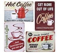 4 PCS Coffee Tin Sign Retro Metal Tin Painting Signs Plaque Poster 20x30 cm | Vintage Home Wall Decor for Kitchen Cafe Bedroom Bar