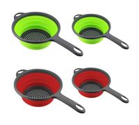4 PCS Collapsible Colander with Handle, Silicone Drain Basket, Red & Gree Two Sizes, for Draining Pasta, Fruit, Vegetable, Noodle