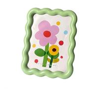 4 Pcs Colorful Floral Scalloped Picture Frame 4x6 Inch, Cute Curved Wavy Funky Picture Frames, Mini Decorative Art Design for Tabletop Wall Display Home Decor (Green)