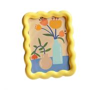 4 Pcs Colorful Floral Scalloped Picture Frame 4x6 Inch, Cute Curved Wavy Funky Picture Frames, Mini Decorative Art Design for Tabletop Wall Display Home Decor (Yellow)