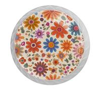 4 Pcs Colorful Marigolds Cabinet Knobs,35mm Round White Dresser Drawer Knobs, Single Hole Cupboard Door Handles, Door Knob and Handles, for Home Decorating, Cupboard, Wardrobe