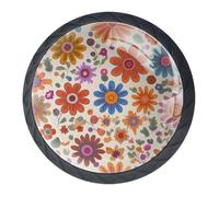 4 Pcs Colorful Marigolds Cupboard Knobs and Handles - 35mm Black Round Pull Handle for Wardrobe Furniture Hardware - Two Sizes of Screws Included