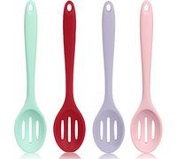 4 PCS Colorful Silicone Serving Spoons - Small Slotted Spoons for Straining Oil, Juices & Serving