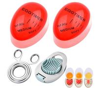4 Pcs Colour Changing Egg Timer Set, Soft, Medium, Hard Boiled Egg Timer with 1 Egg Slicer and 1 Egg Cutter for Boiled Eggs, Durable Heat Sensitive Egg Indicator for Cooking Eggs, Kitchen, Gift