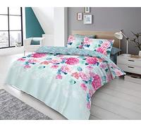 4 Pcs Complete Floral Bedding Set- Flower Printed Duvet Cover Double Size,Fitted Sheet with Pillowcases-Polycotton Reversible Bed Set