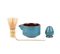 4 Pcs Complete Matcha Tea Ceremony Kit Japanese Tea Ceremony Matcha Set Whisk,Bowl with Pouring Spout,Whisk Holder,Tea Scoop for Making Usucha Koicha and Matcha Latte,Sapphire