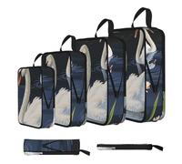 4 PCS Compression Packing Cubes, Beautiful White Swans on The Lake Printed Expandable Travel Organiser Packing Bags for Carry On Luggage Travel Accessories