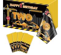 4 Pcs Construction Table Cloths - 2nd Construction Birthday Party Decorations Rectangular Dump Truck Tractor Table Covers for Kids Boys Two Birthday Construction Themed Party Supplies, 130x220cm