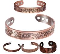 4 Pcs Copper Bracelets for Women and Men, Adjustable Cuff Set Including Plum Blossom, Double Circle, Three Trees, and Swirl Designs, Vintage Red Copper Finish, Open Bangle Jewelry