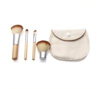 4 Pcs Cosmetics Brush Set with Bamboo Handles and Storage Sack | Artificial Fibre, Eyebrow and Foundation Brushes, Daily or Professional Use, Uniform Application