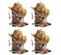 4 Pcs Cowboy Boots Hanging Ornament for Christmas Tree, Cowboy Boots and Hat Car Rearview Mirror Accessories Xmas Decor Personalized Cowboy Boots and Hats Flat Acrylic Car Hanging (Single-Sides)