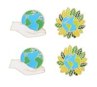 4 Pcs Creative Protect the Earth Pins, Green Leaf Earth Alloy Lapel Pin, Environmental Protection Promotion Badge